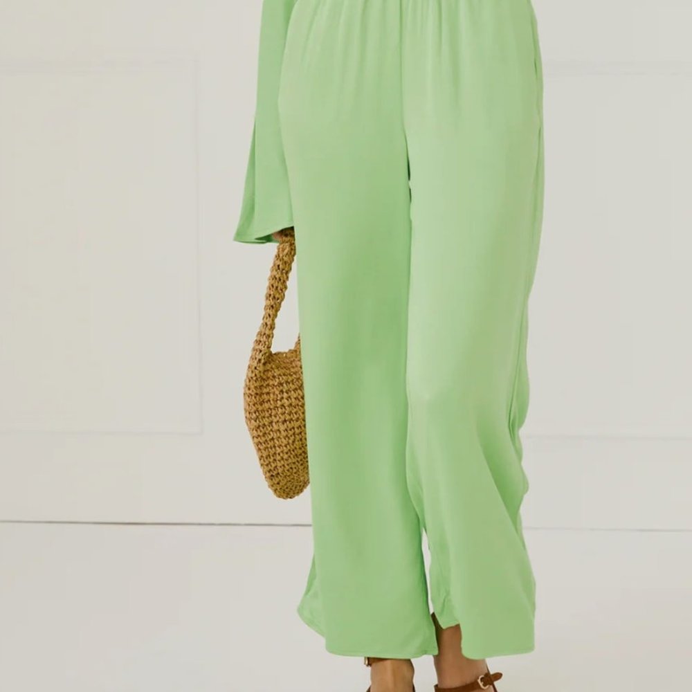 Something Navy Silky Wide Leg Pants in Green